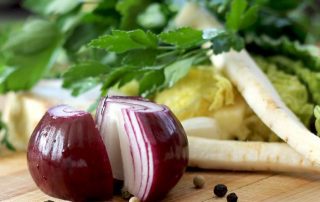 cut onion and raw vegetables